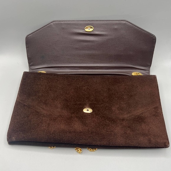 Vintage Susan Gail Brown Suede Leather Convertible Chain Strap Clutch Purse - Picture 6 of 9
